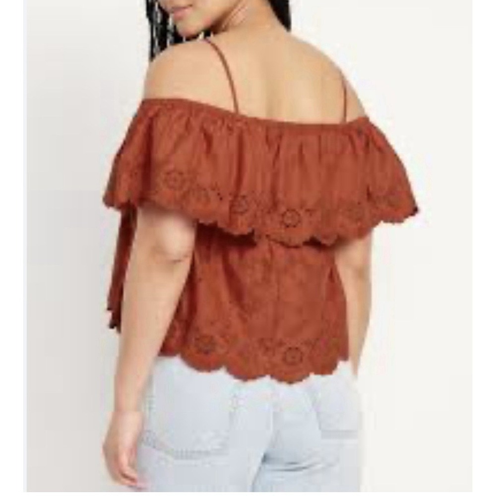 Old Navy Women's Off-Shoulder Cutwork Top Sz Large Bronzed Amber Eyelet Ruff - Picture 2 of 12